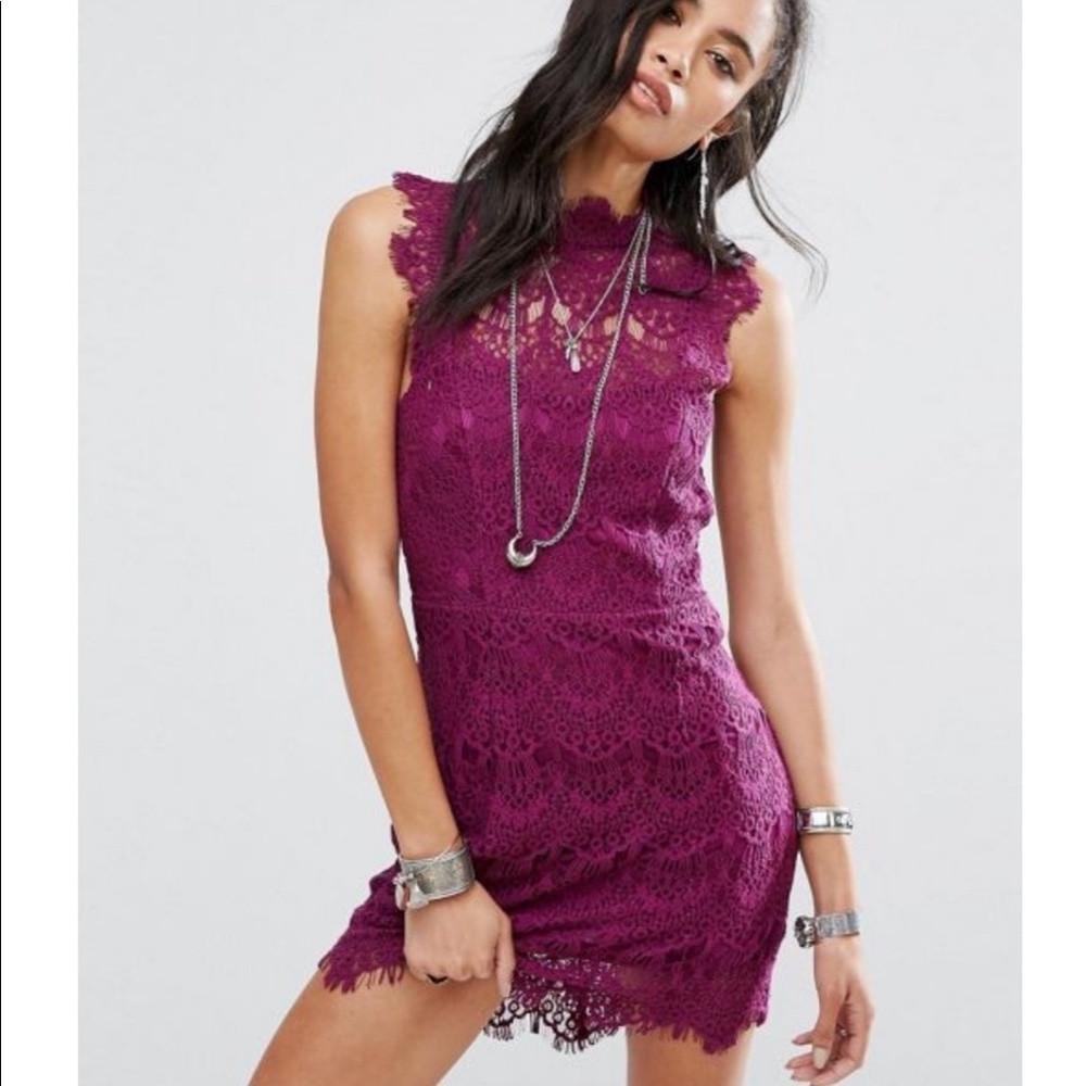Free People backless magenta lace dress
